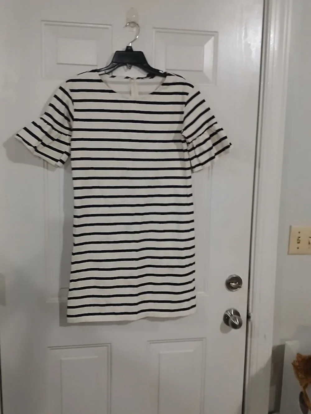 J Crew Ruffled Bell Sleeves Shift Dress Women's  Ivory & Navy Striped